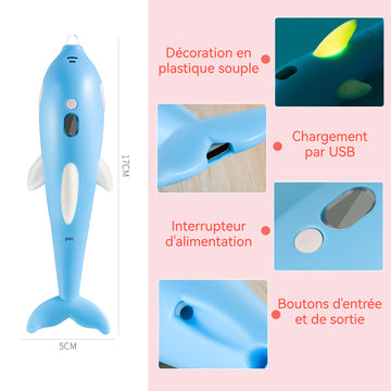 Stylo d'impression 3D 12 feuilles de cahier stylo d'impression 3D dolphin stylo de peinture graffiti tridimensionnel pour enfants